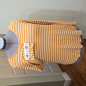 Size L mustard stripe lace & button accent long sleeve barely worn